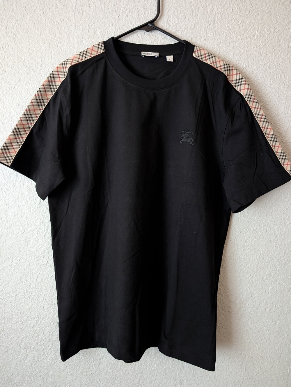 Burberry Check Trim Cotton Black T-shirt Mens Size M